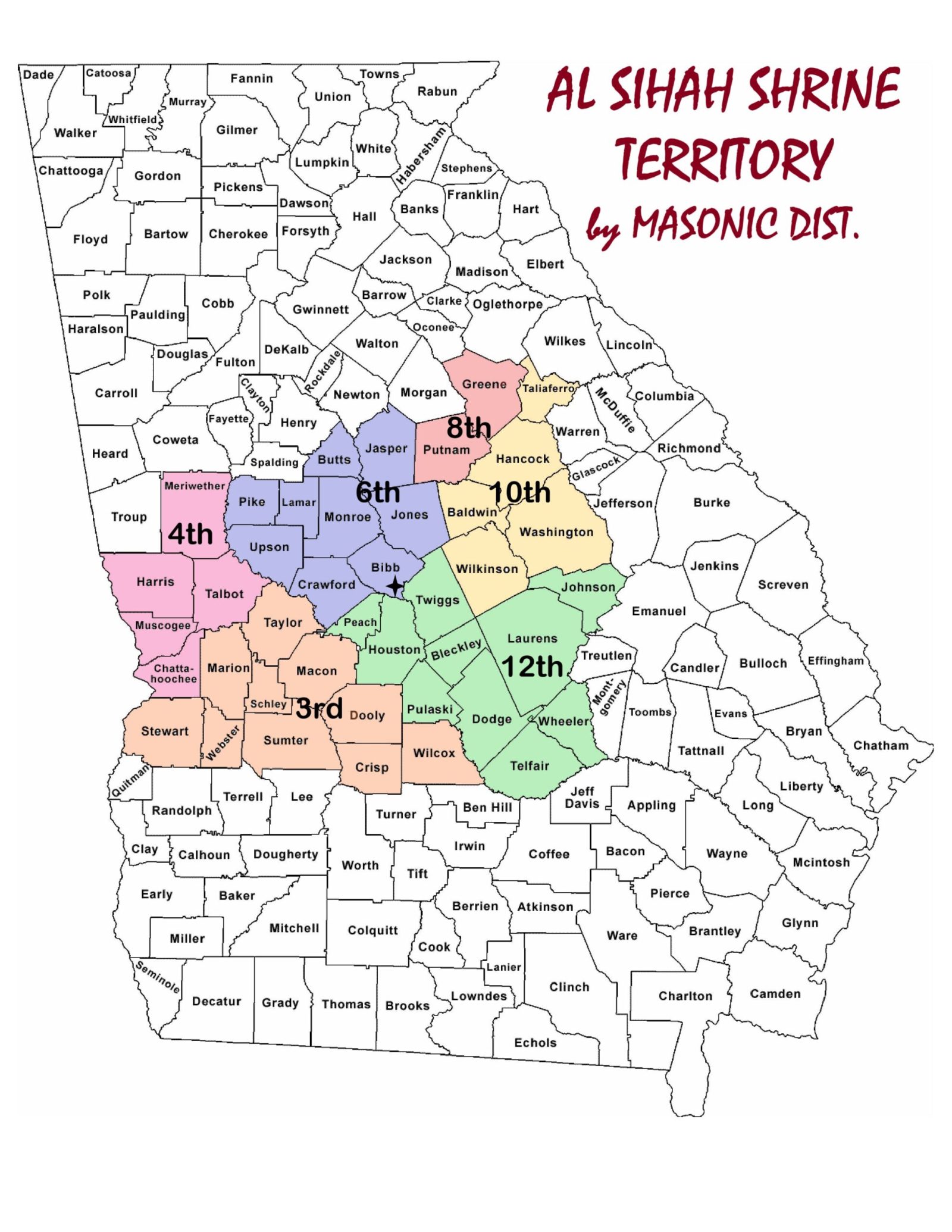 Shrine territory by Masonic district